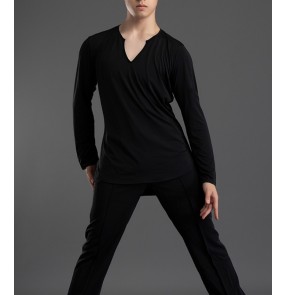 Latin Ballroom Dance Shirts For Men Youth Waltz Tango Flamenco training uniform Professional loose long and short sleeved top for men